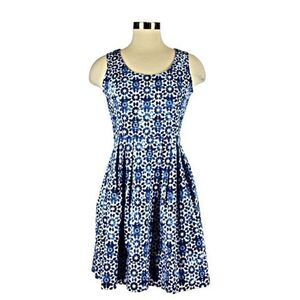 Calvin Klein Fit & Flare Dress Knee Length Sleeveless Box Pleated Blue Size S